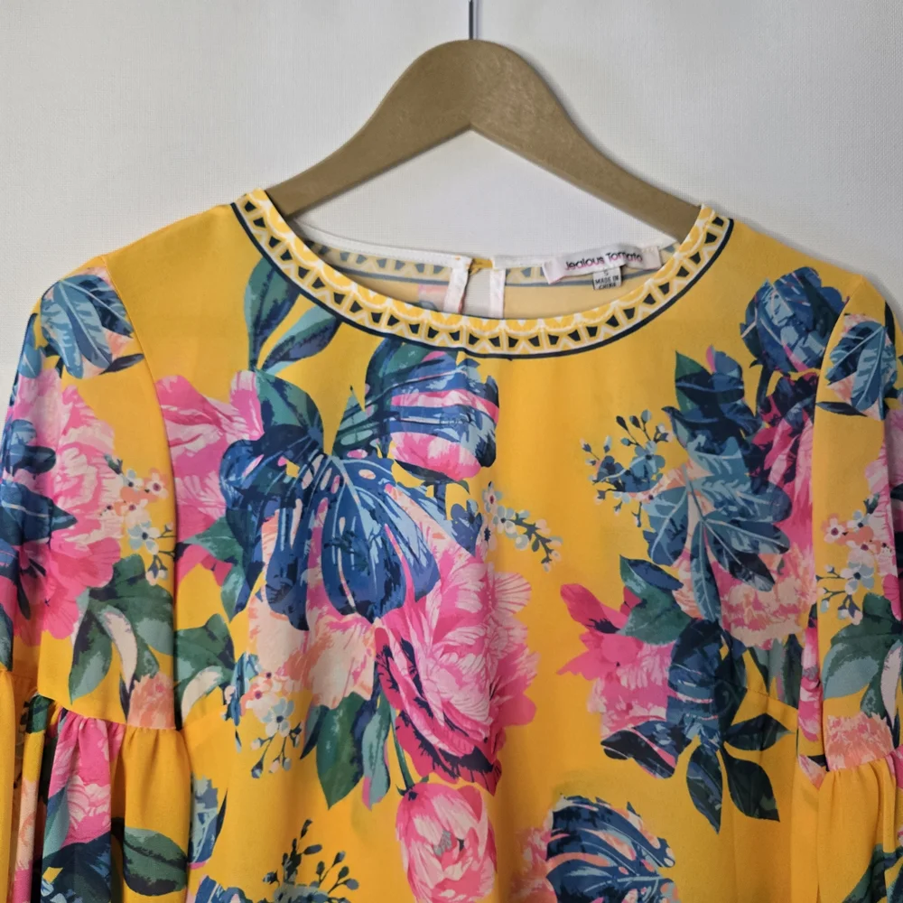 JEALOUS TOMATO Size S Bright Yellow Floral Summer Blouse - Picture 4 of 11